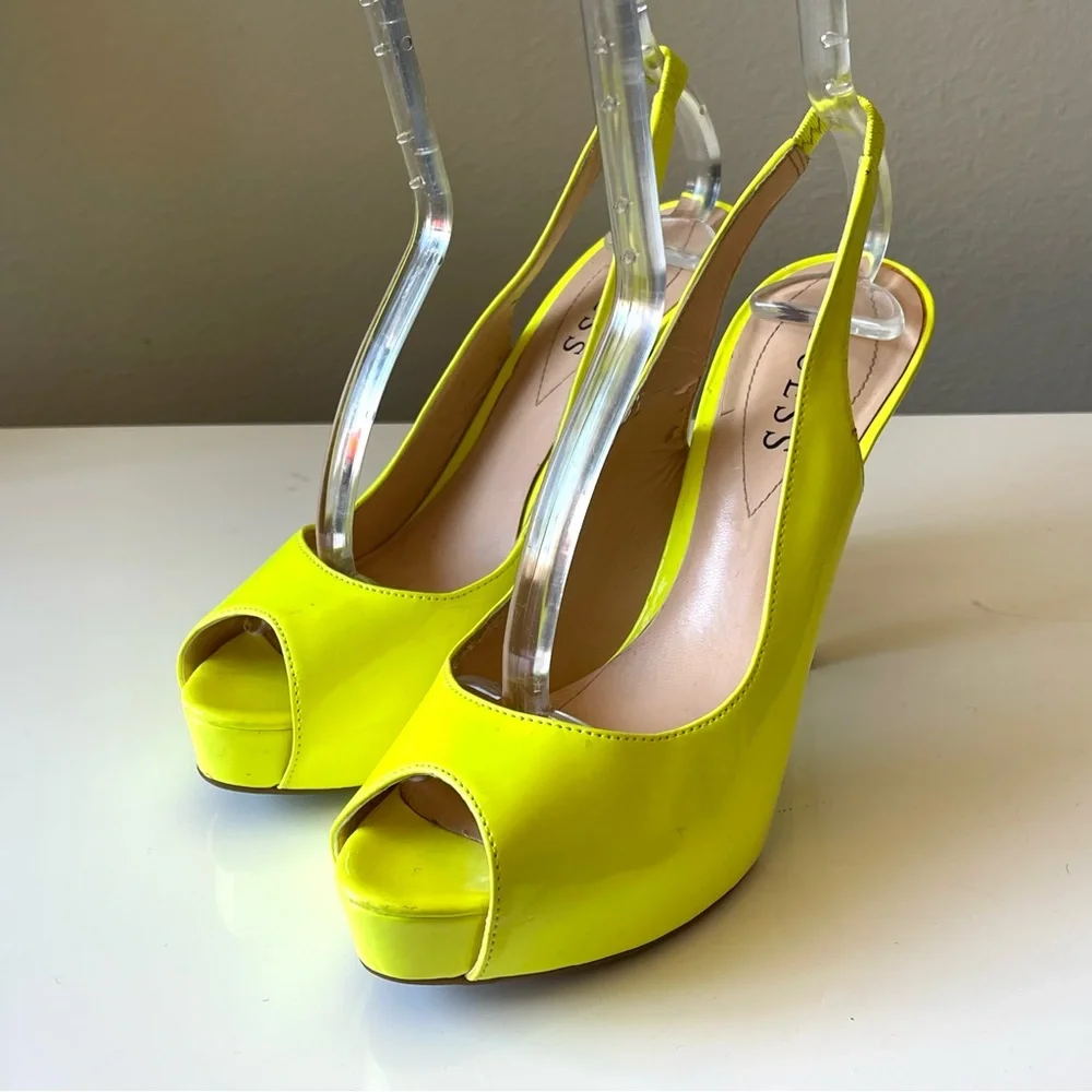 GUESS ‎ neon yellow peep toe stilleto sling back heels